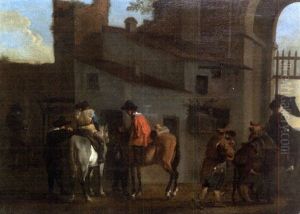 Cavaliers Dans Une Cour D'auberge by Pieter Jacobsz Van Laer