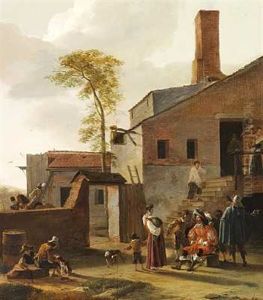 Herremanden Bydes Velkommen Ved En Landevejskro by Pieter Jacobsz Van Laer