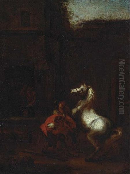A Blacksmith And A Peasant With A White Horse - view 1