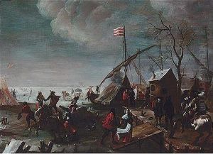A Winter Scene With Figures Skating And Sledging On A Frozen River by Anthonie Beerstraten
