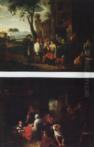 Figures Seated At A Table And Drinking Wine Outside A House by Pieter Jacobsz Van Laer