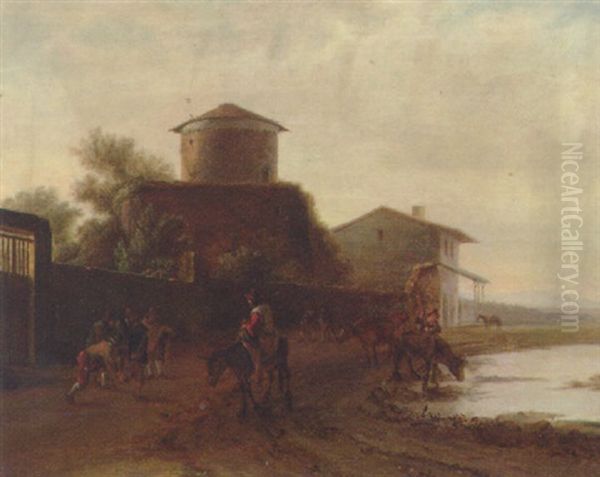 Men Playing Skittle, By A City Wall, In An Italianate Landscape - view 1