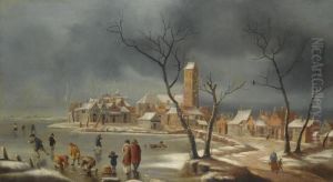 A Winter Landscape With Figures Playing by Jan Abrahamsz. Beerstraaten