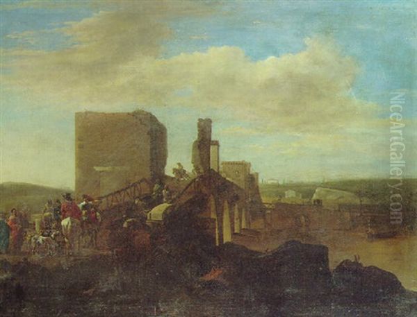 The Ponte Milvio, Rome With Drovers And Cattle - view 1