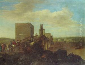 The Ponte Milvio, Rome With Drovers And Cattle The Ponte Milvio, Rome With Drovers And Cattle