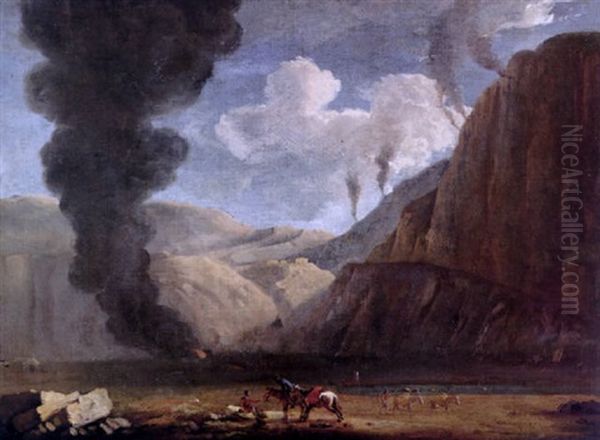 A View Of La Solfatara At Pozzuoli, With Travellers And Their Mules In The Foreground - view 1