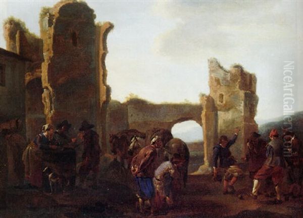 Vagabonds Playing Skittle, Among Classical Ruins In An Italianate Landscape - view 1