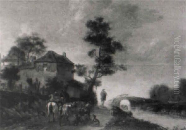 Hunters Resting By A Stream by Pieter Jacobsz Van Laer