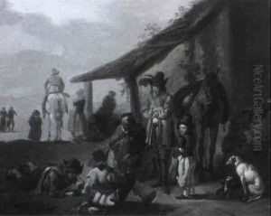 Scene Paysanne Avec Groupe De Joueurs by Pieter Jacobsz Van Laer