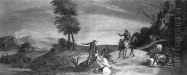 Extensive River Landscapes With Peasants And Travellers On Track - view 1
