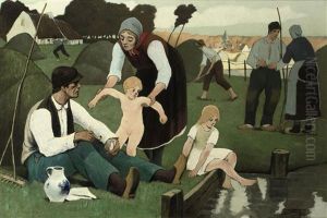 Dans Les Foins (hay Making) by Eugene Laermans