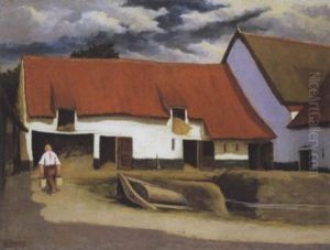 La Cour D'une Ferme Brabanconne by Eugene Laermans