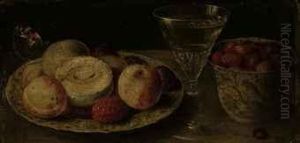 Peaches And Raspberries On A Wan-li Kraak Porcelain Plate by Osias, the Elder Beert