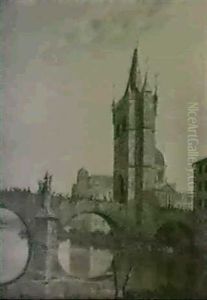 Ved Karlsbrucke I Prag Med                                  Udsigt Mod St. Nicolaskirken