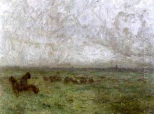 Berger Et Troupeau Dans La Brume