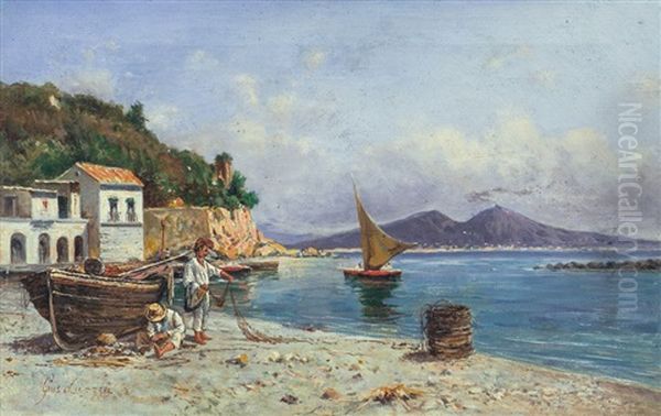 Pescatori Con Scorcio Del Golfo Di Napoli E Vesuvio - view 1