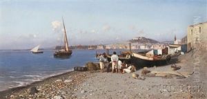 Neapolitan Fishermen With Nets At The Shore