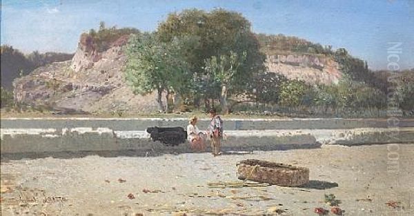A Summer Day In The Italian Campagna With Two Figures Resting By The Roadside - view 1