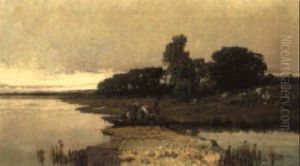 Marina Con Figure Sullo Sfondo by Giuseppe Laezza