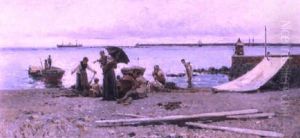 Neapolitan Fisherwomen On The Beach by Giuseppe Laezza