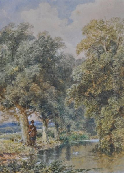 Fisherman On A Rural Riverbank - view 1