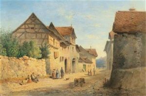 Village Road With Many Decorative Figures Village Road With Many Decorative Figures