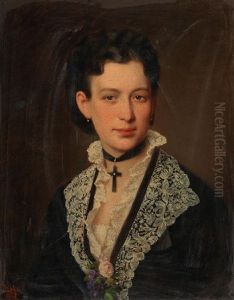 Portrait Of A Lady In A Black Dress With Lace Collar