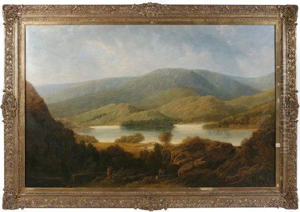 Extensive Mountainous Landscape View Of Lough Lomond With Cattle And Figures In Foreground - view 1
