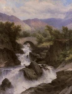 A Waterfall In A Mountainous Landscape by George Law Beetholme