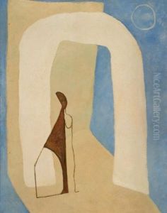 Silhouette De Personnage Sous Une Arche Et Une Composition Au Masque (recto-verso) by Luc Lafnet