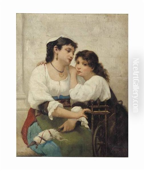 Mother And Daughter At The Spinning Wheel - view 1