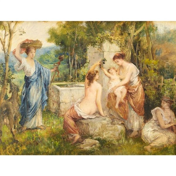 Bathers At A Fountain Pool - view 1