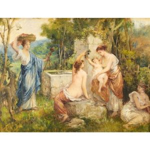 Bathers At A Fountain Pool by Francois Lafon