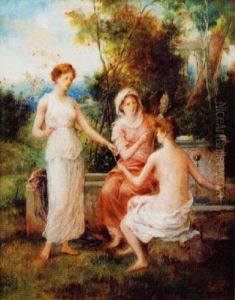 Jeunes Femmes Pres D'une Fontaine by Francois Lafon