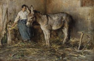 Contadina E Asino Nella Stalla by Gennaro Befanio