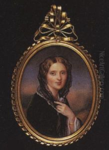 A Lady Wearing A Green Velvet Jacket With White Underdress, A Black Lace Shawl Over Her Hair, A Pink Rose In Her Left Hand