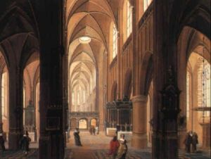 Church Interior With Figures by Pierre-Joseph Lafontaine