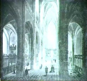 Personnages Dans Un Interieur D'eglise Gothique by Pierre-Joseph Lafontaine