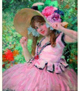 Jeune Femme Au Chapeau A Fleurs Dans Un Paysage Jeune Femme Au Chapeau A Fleurs Dans Un Paysage