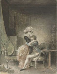 An Amorous Couple In An Elegant Interior by Niklas Lafrensen the Younger