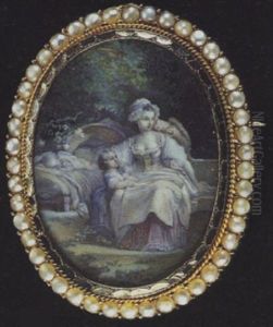 The Good Mother, An Outdoor Scene Of A Mother And Her Children, One Leans On Her Lap, The Other Reclines On A Bed by Niklas Lafrensen the Younger
