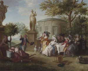 Elegant Company Dining In An Ornamental Garden, A Rotunda And A Landscape Beyond Elegant Company Dining In An Ornamental Garden, A Rotunda And A Landscape Beyond