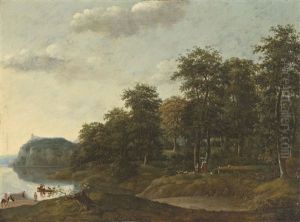 A Wooded River Landscape by Jan De Lagoor