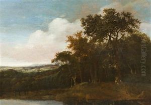Haarlemer Landschaft Mit Einem Stillen Wasserlauf Im Vordergrund by Jan De Lagoor