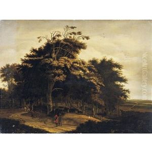 Wooded Landscape With Travellers by Jan De Lagoor