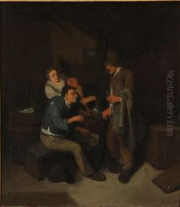 Interior Tavern Scene With Peasants Making Merry by Cornelis (Pietersz.) Bega
