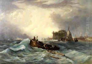 Rough Seas With Figures In A Boat by Lev Felixovich Lagorio
