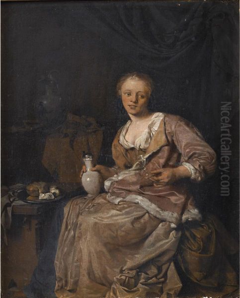 Jeune Femme Dans Un Interieur Tenant Un Verre - view 1