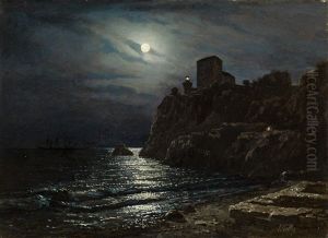 Moonlit Coast With A Castle by Lev Felixovich Lagorio