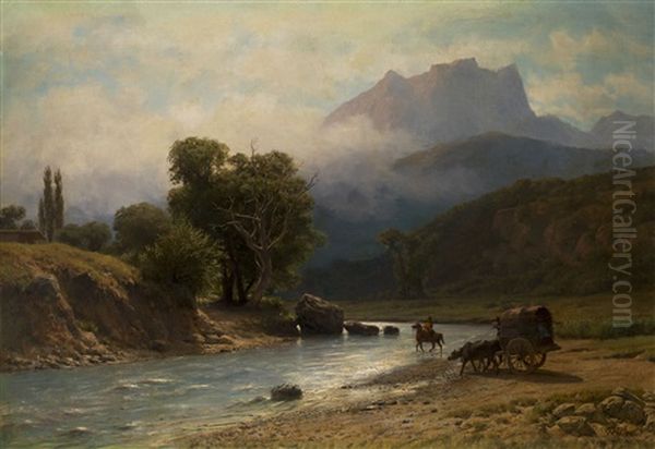 Crossing The River In The Caucasus Mountains - view 1